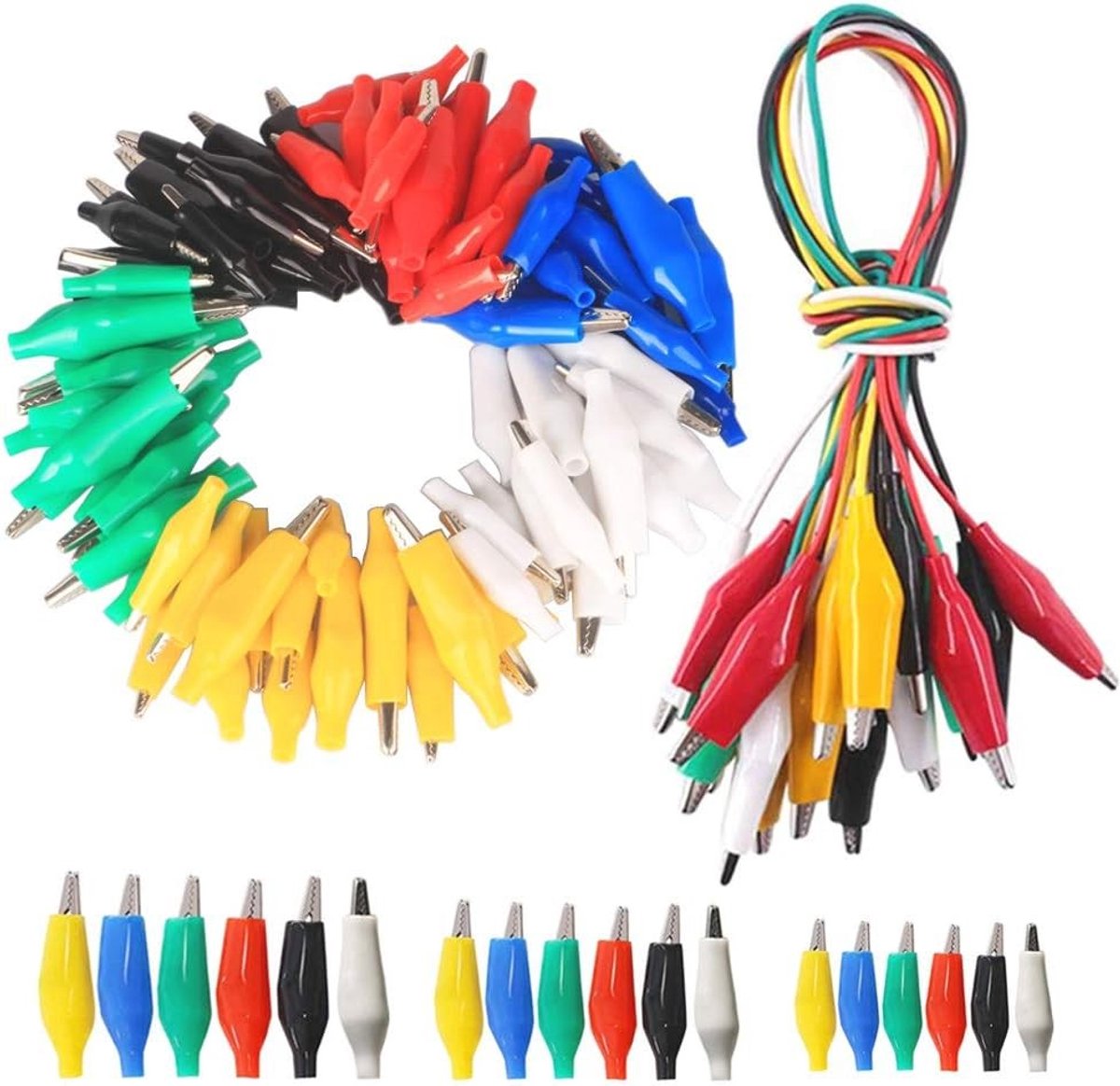 Set van 90 Krokodillenclips in 3 Maten, Elektrische Testclips met Beschermhoezen in Diverse Kleuren en 10 Krokodillenclips met Kabel