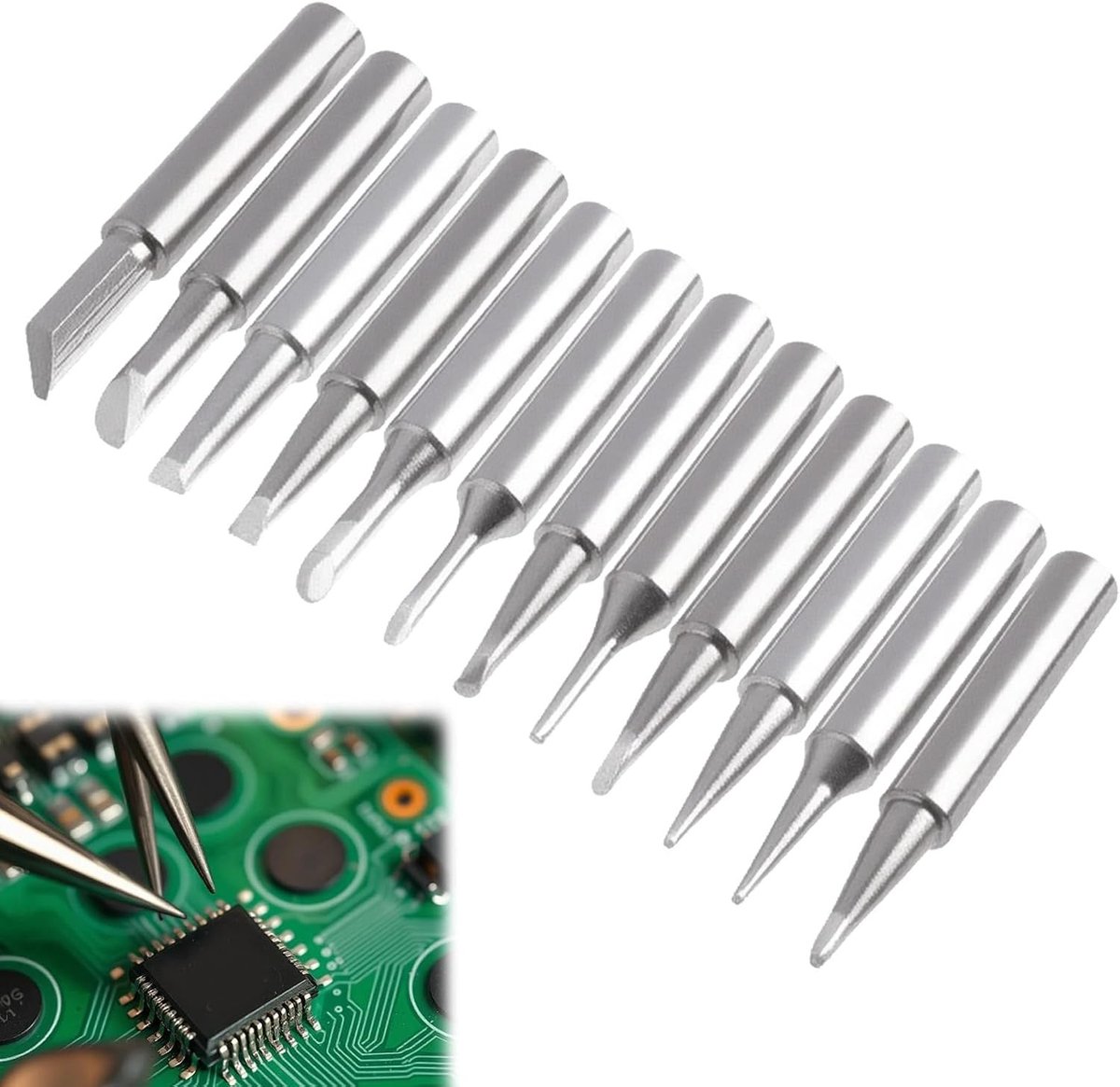Set van 12 reserve soldeerpuntjes voor soldeerstation, loodvrij, diverse vormen voor elektronische reparaties en hobbyprojecten