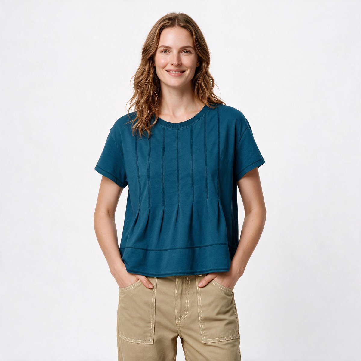Imily Bela Dames T-shirt met Korte Mouwen en Plooien