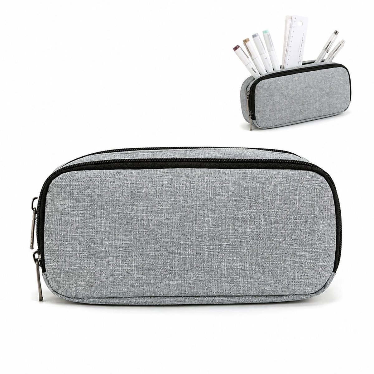 VHV - Etui - Grote Etui voor School - Ruime Pennenzak voor Jongens en Meisjes - Organizer voor Schrijfwaren - Voor Middelbare School - Lichtgrijs