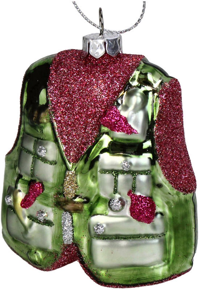 HD Collection Kerstornament Tuin gilet van Glas Multi – 16 cm – Kersthanger – Kerstdecoratie