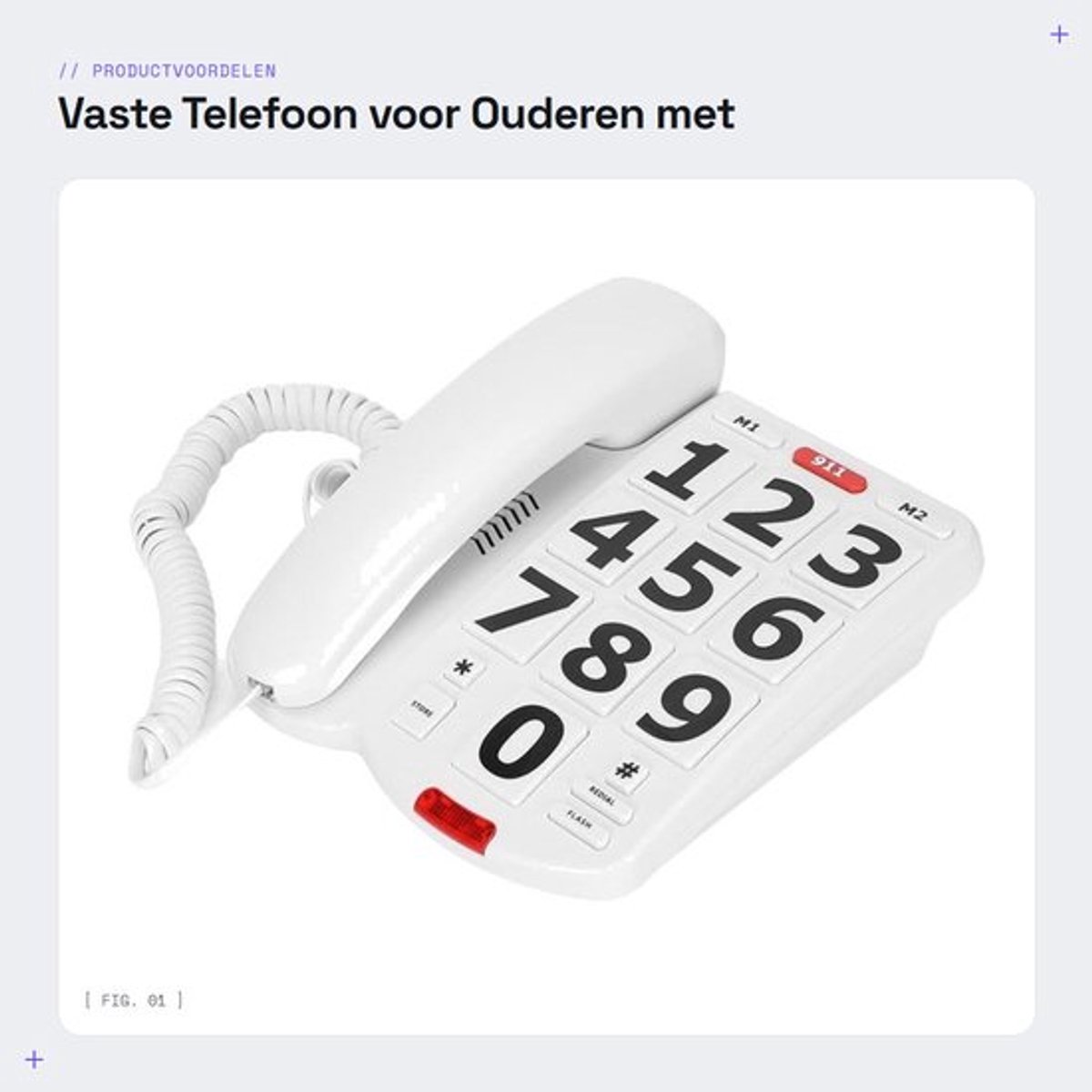 Vaste Telefoon Eenvoudig Bediening - Vaste Telefoon voor Senioren - Grote Knoppen - Luid Geluid - M1/M2 Snelkiesnummer - Verstelbaar Volume - Seniorentelefoon