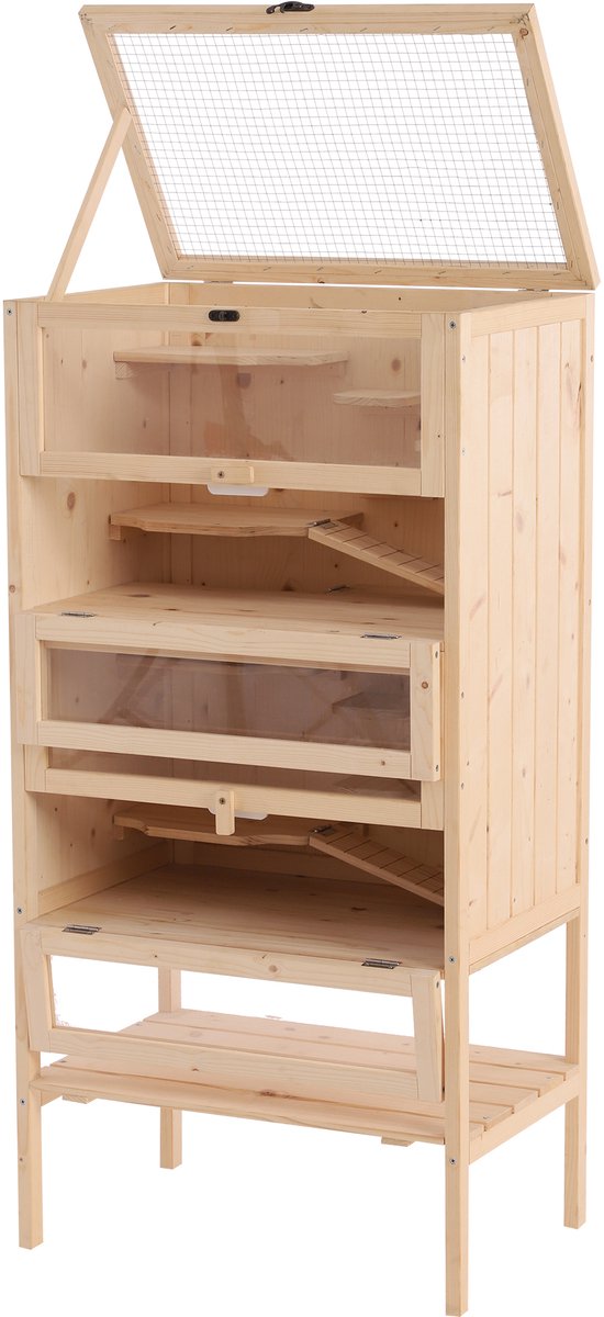 PawHut Hamsterkooi - Hout - 10x10x10cm - Beige
