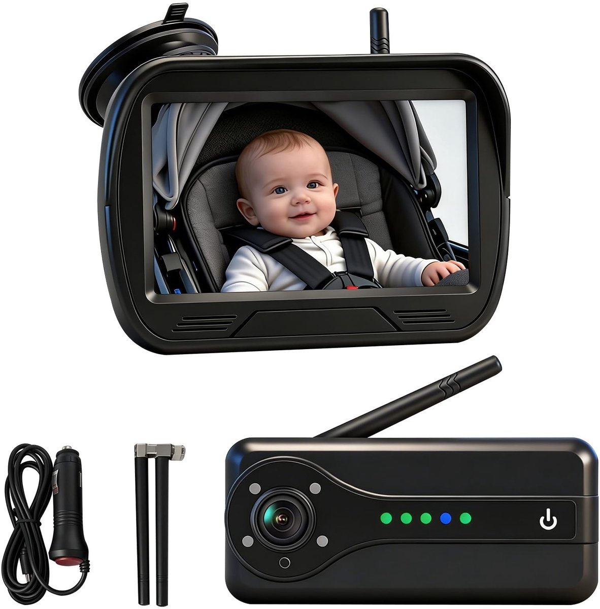 Solidchoice - Draadloze Baby Achterbankspiegel met Nachtzicht en HD Beeld