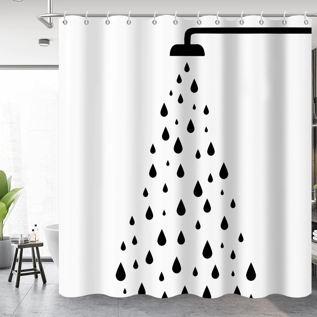 Solidchoice - Douchegordijn 180x180cm Wit en Zwart Modern Waterdicht
