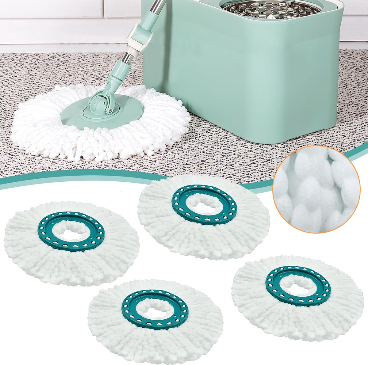 4 Stuks Draaiende Dweilkop - Wasbare Vervangende Dweilkop - Microvezel Dweilkop - Geschikt Voor Leifheit Clean Disc Mop