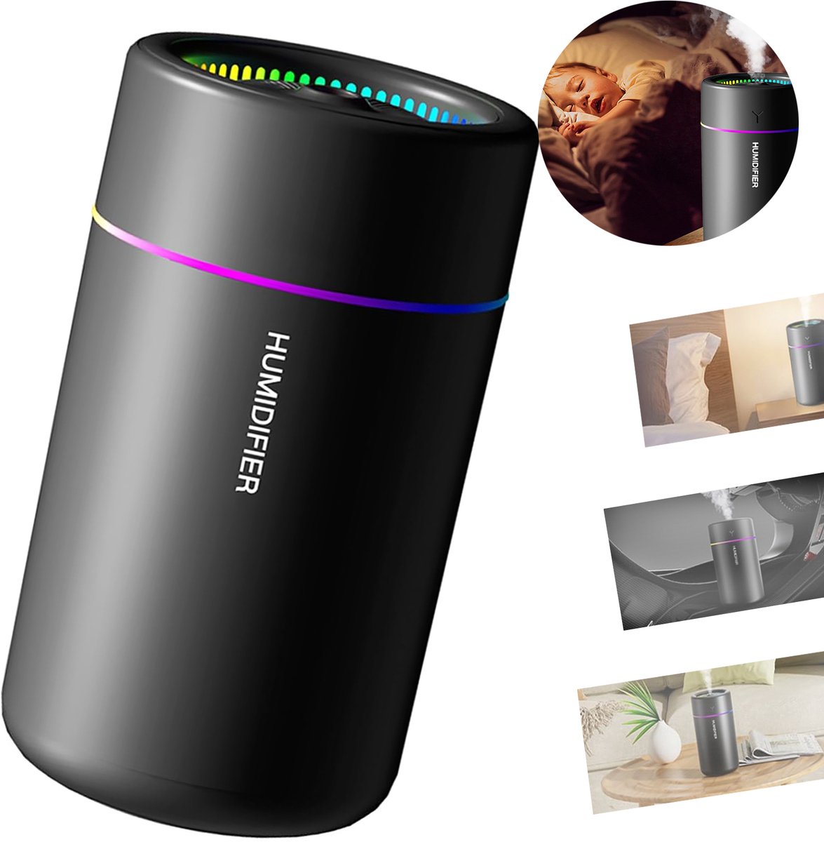 Draagbare Mini-Luchtbevochtiger, Diffuser Voor Etherische Oliën, Stille Werking, 2 Nevelstanden en Automatische Uitschakeling.