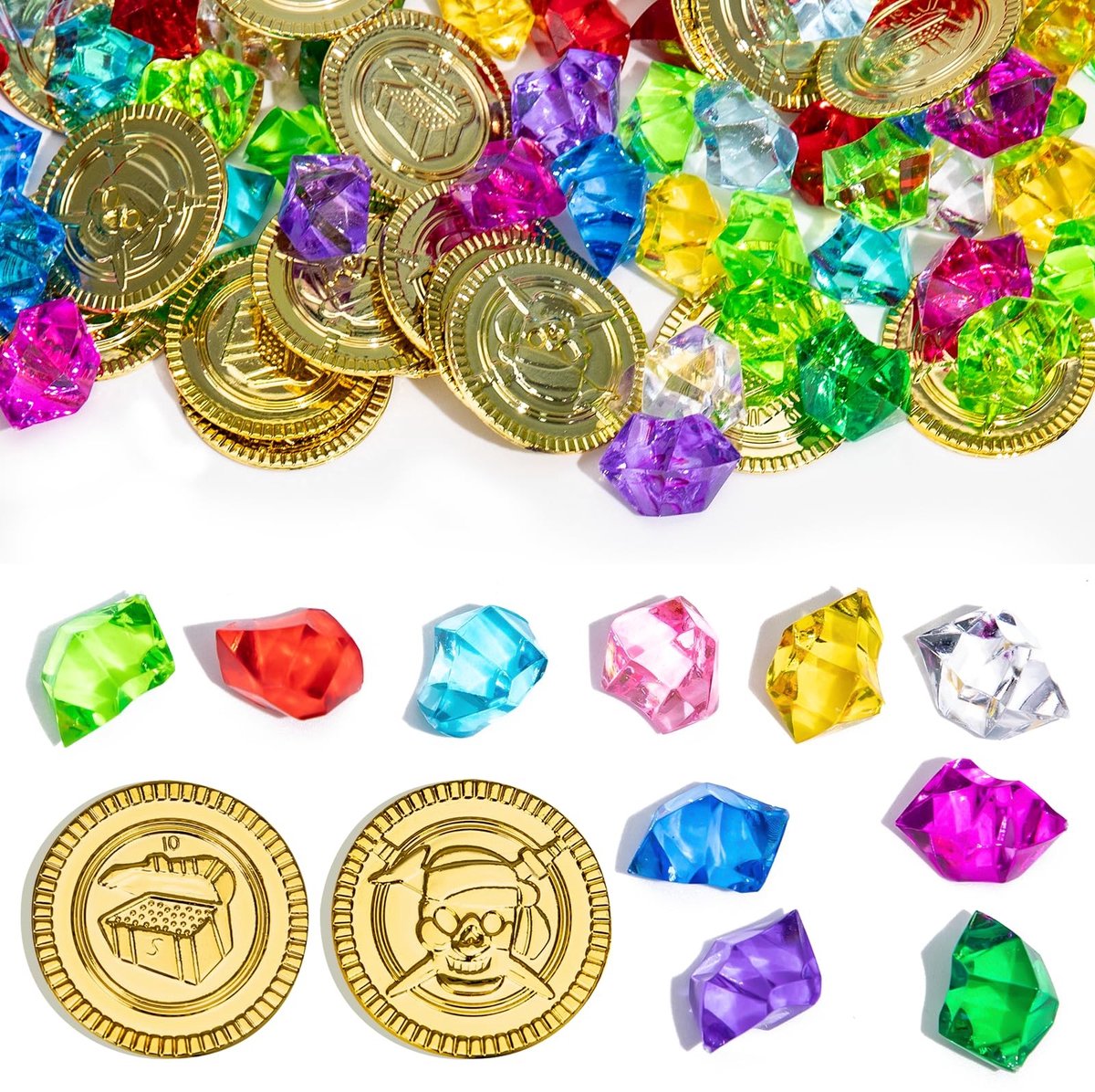 Solidchoice - Set van 150 Kinder Edelstenen en Gouden Munten