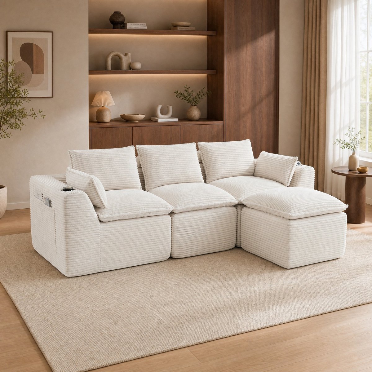 MODFU - Bank - Modulair - 3 Zits - Hocker - Corduroy - Beige