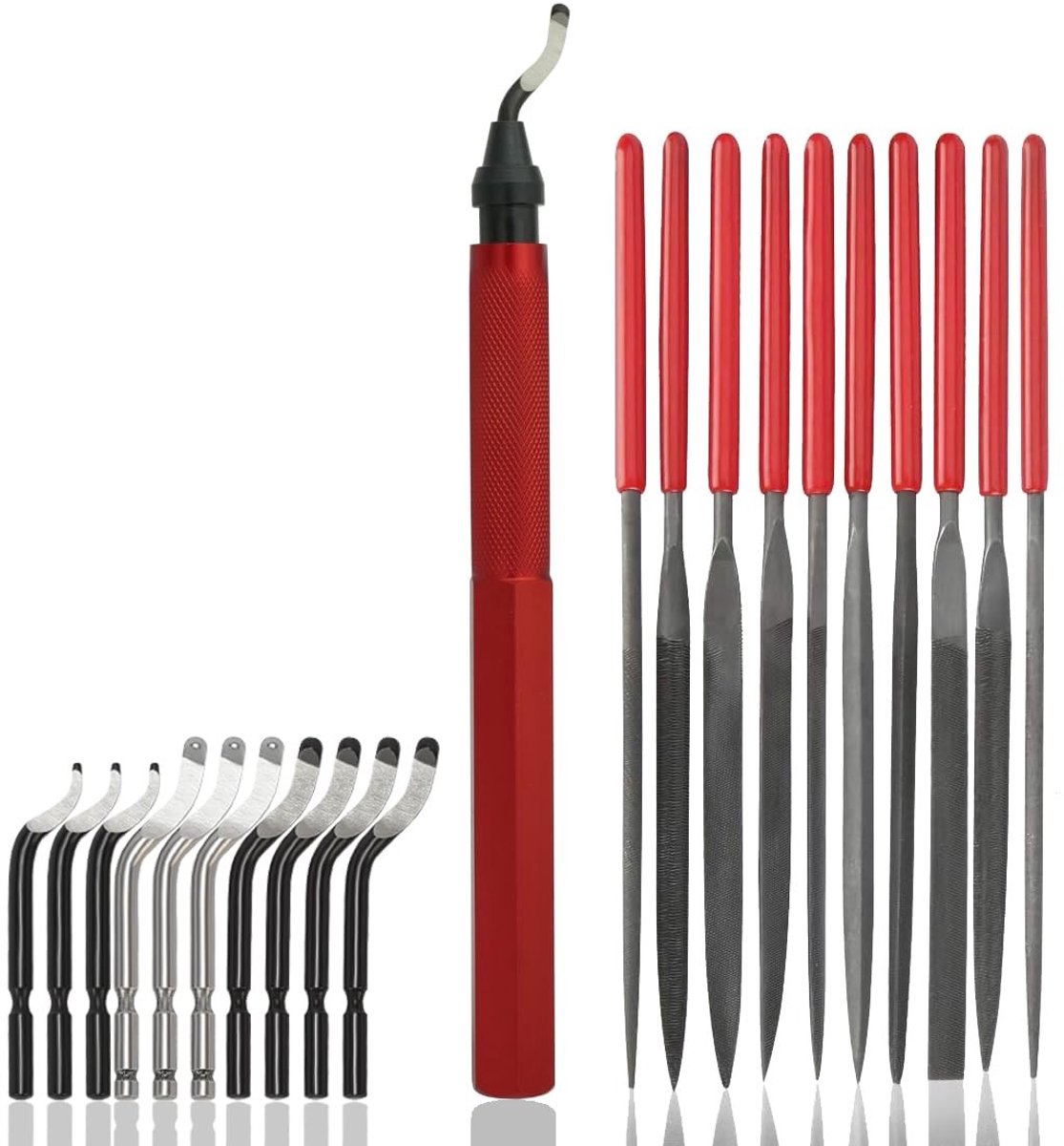 Solidchoice - Handdeburringset met 10 Vervangbare Messen en 10 Vijlenset