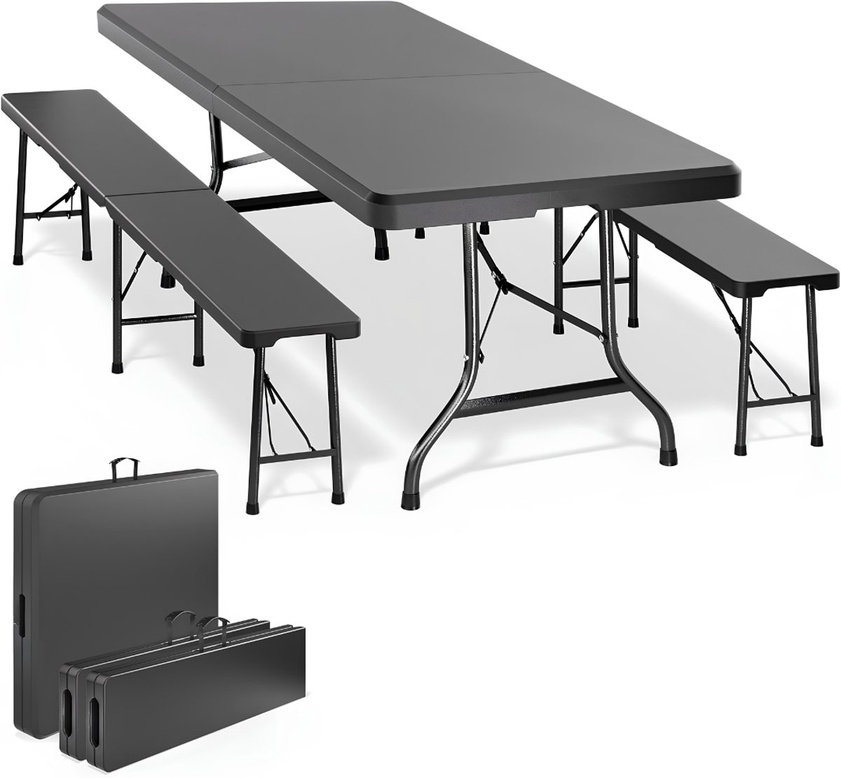 TYR® Tafel - Biertafel - Biertafel met Banken - Antraciet - 366cm x 76cm x 74cm