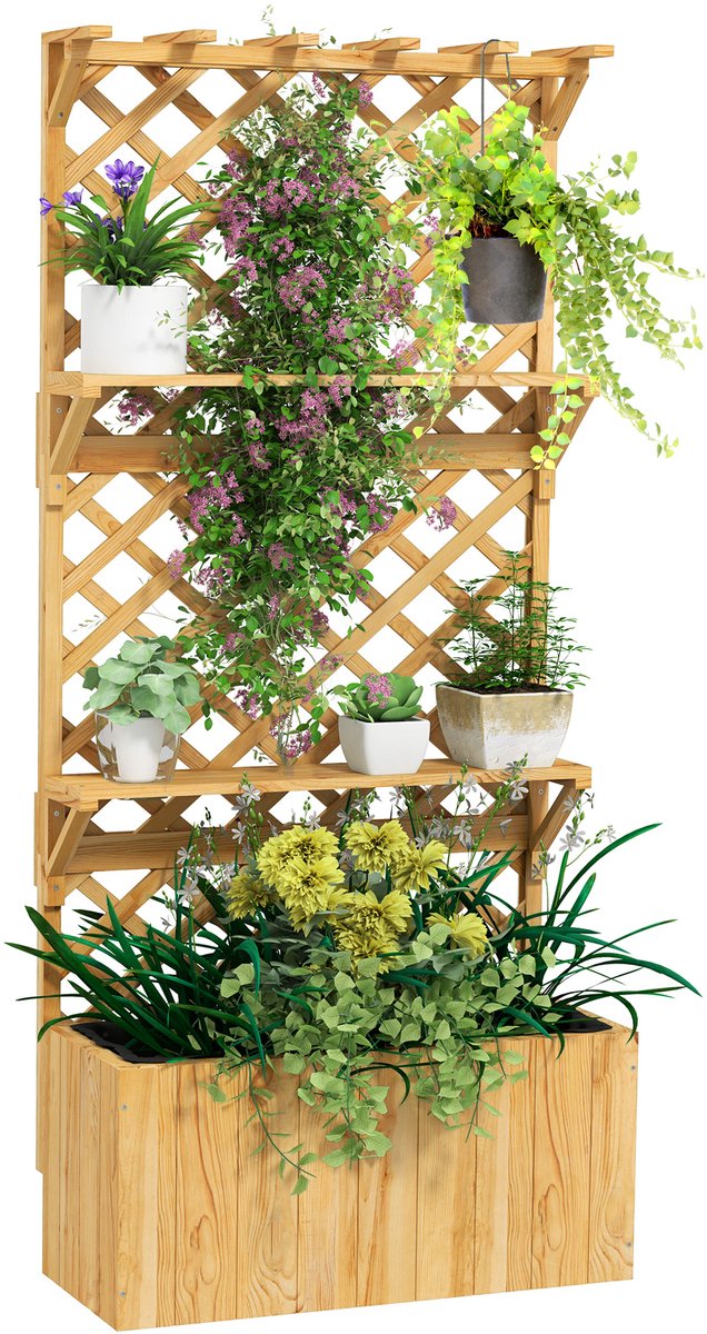 Outsunny Multifunctioneel Tuinbed - Vurenhout - 76x33x177cm - Natuurlijk Hout