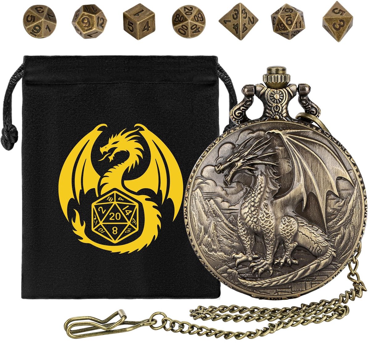 Solidchoice - Mini DND Dobbelset in Steampunk Zakhorloge Koffer