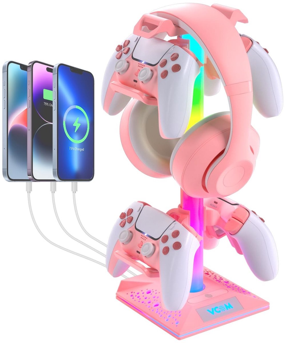 Solidchoice - RGB Hoofdtelefoonstandaard met USB en Type-C Poorten