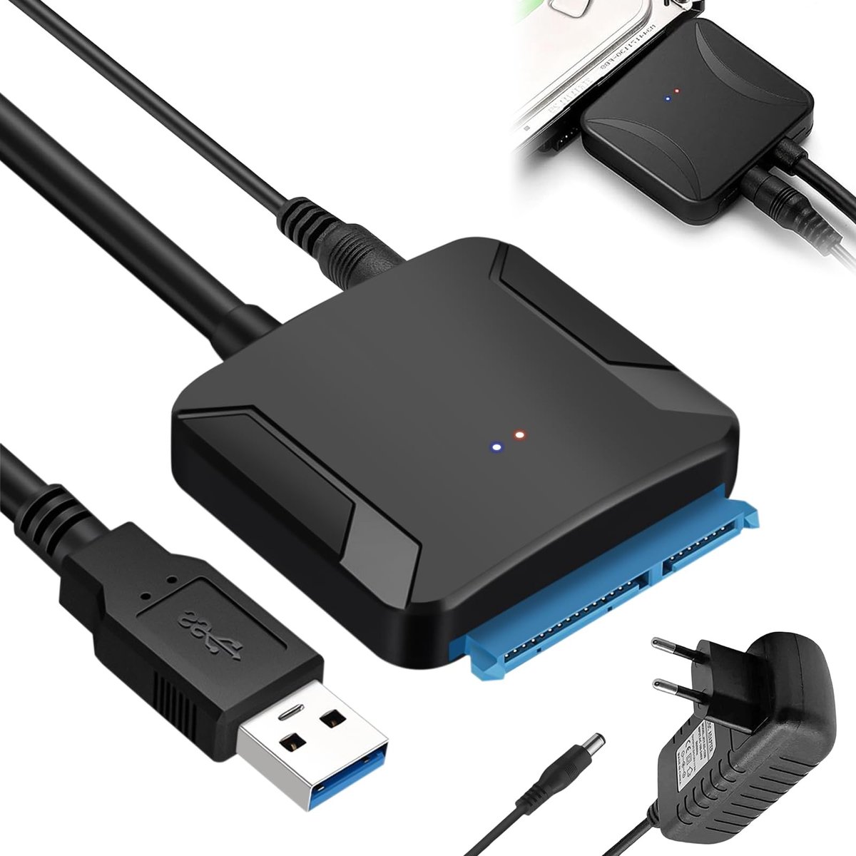 Solidchoice - SATA naar USB 3.0 Adapter Kabel met Voedingsadapter