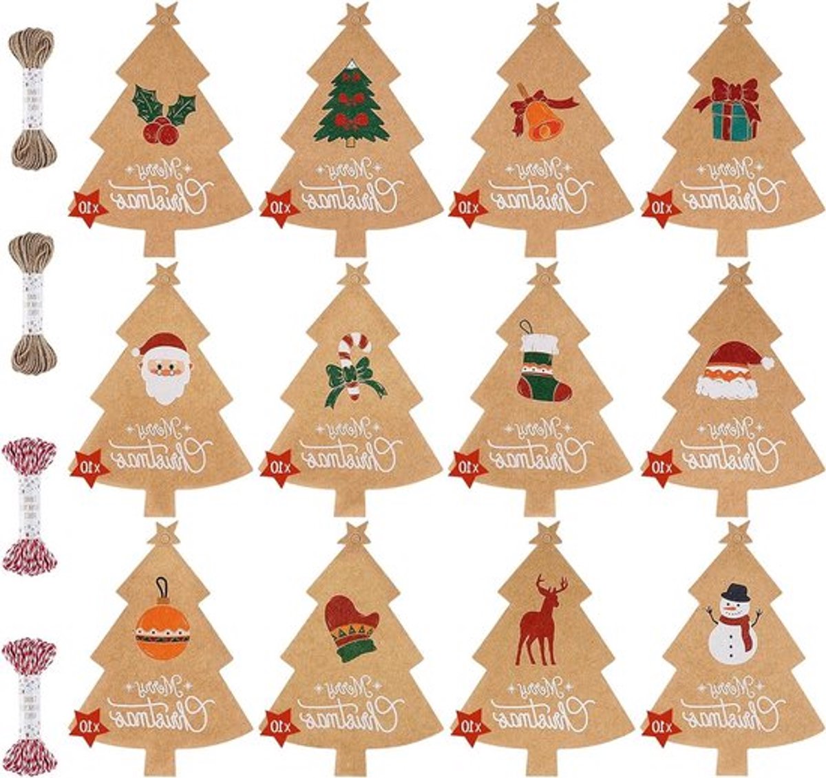 120 stuks kerstlabel kraftpapier tag - kerstboom decoratie - met 40 m natuurlijk jute touw - en katoenen koord - kerstlabel voorgeperforeerde kerstcadeautjes - opknoping tags etiketten voor ambachten geschenken