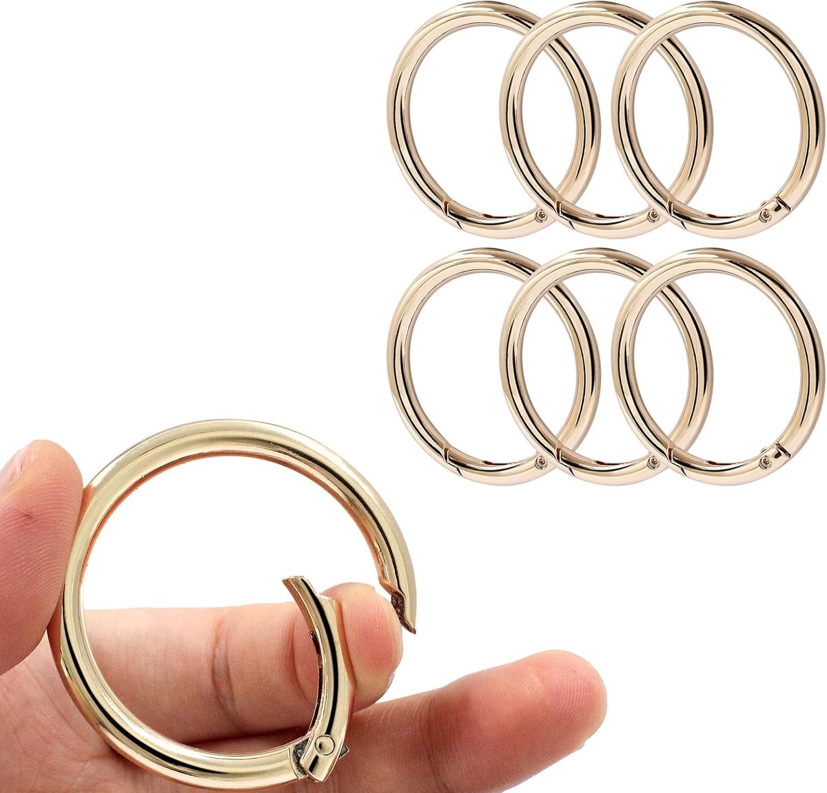 6 Stuks Duurzame Lente O-Ringen van Zinklegering - Sterke Metalen Splitsringen voor Tassen Sleutelhangers en Handtassen - Goudkleurig Met Binnendiameter 38 mm en Buitendiameter 48 mm
