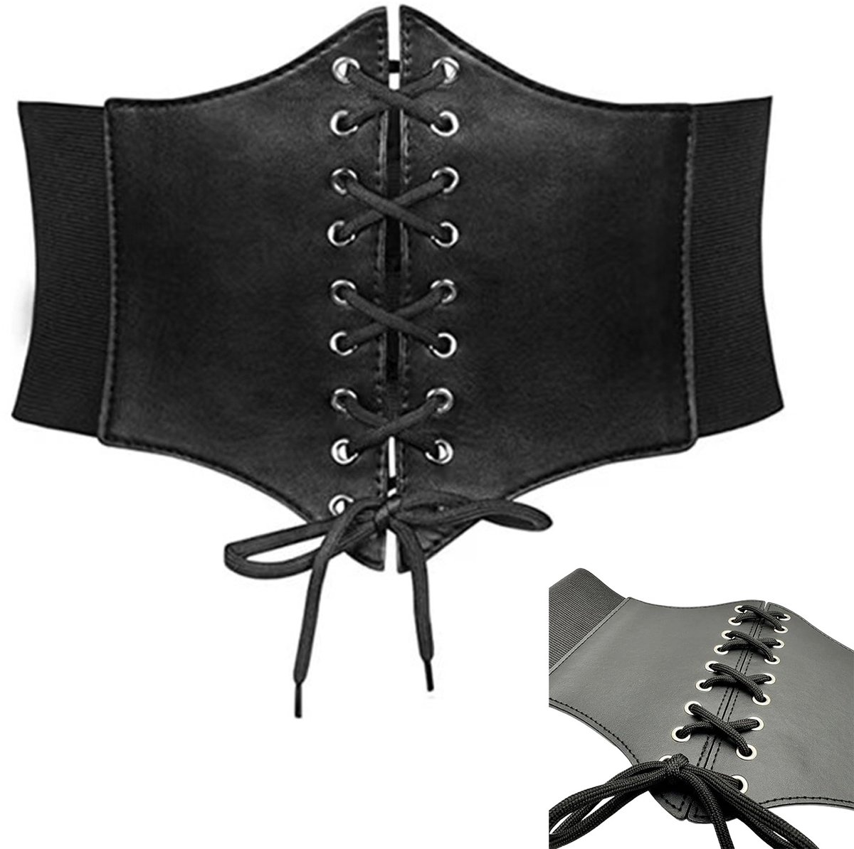 MODFU Tailleband – Damesriem 73 cm – Elastisch korset riem – Vintage design – PU – Zwart – Broekriem voor feest en dagelijks gebruik