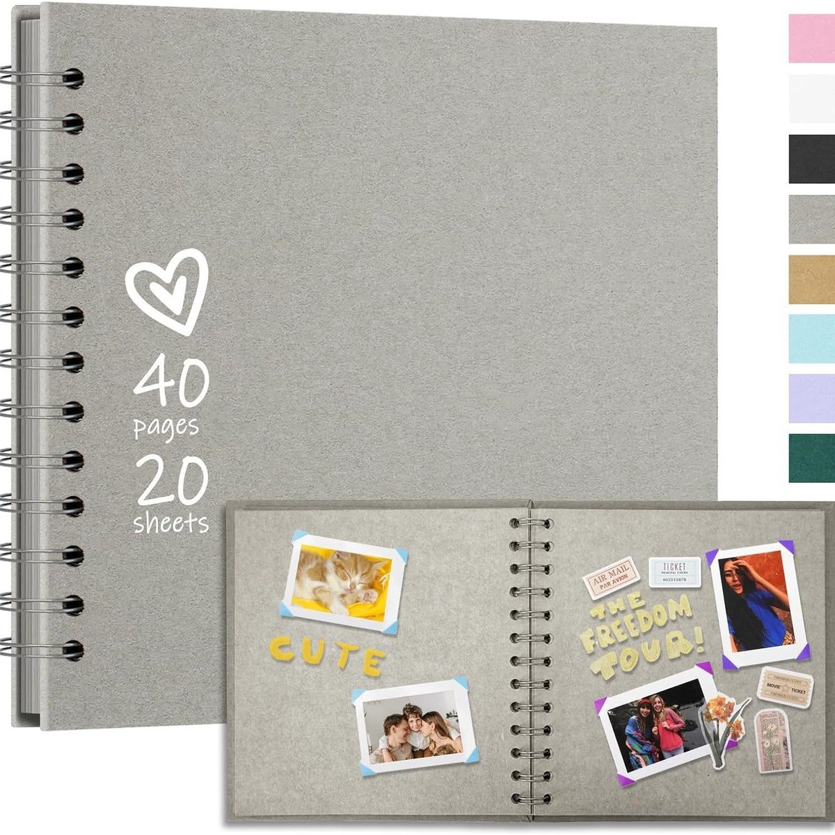 Fotoalbum - Fotoalbum insteekalbum - 7 inch - Spiraalalbum - Scrapbooking Boek - Fotoboek - Scrapbook - Plakalbum - Plakboek - Fotoalbum insteek - Fotoalbum klein - Fotoboek plakalbum - Baby Album - Fotoboek insteekalbum - DIY Scrapbook Album - Grijs