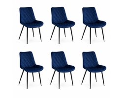 Colenis - Adama Eetkamerstoel - Set Van 4 - Blauw - Fluweel - Velvet - Industrieel