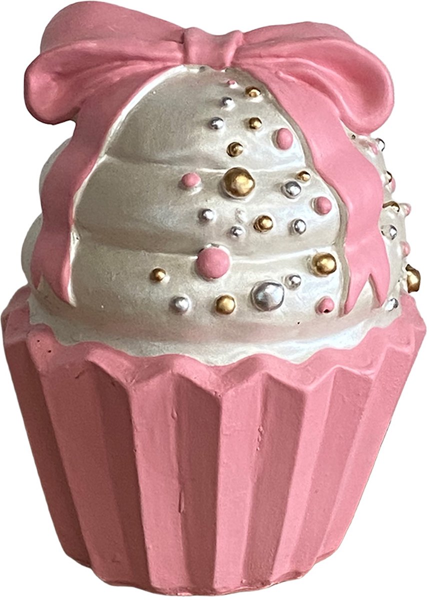 Clayre & Eef Decoratie Beeld Cupcake Roze Polyresin