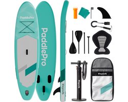 LifeGoods SUP Board Allround Compact - met Zitje - 120 KG Draagkracht - 300 x 76 cm - Opblaasbaar - Compleet SUP pakket - Mintgroen