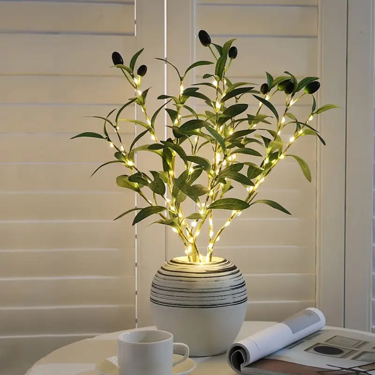 LED Olijftak Verlichting 45cm - Sfeerverlichting voor Binnen & Buiten - Kunst Olijftak met Lichtsnoer - Feestdecoratie - Kerst- en Bruiloft Decoratie Lamp