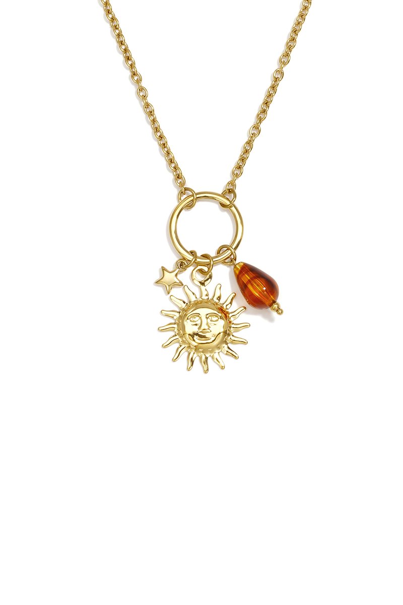 Schakelketting met Zonnemotief Hanger – RVS - Goud