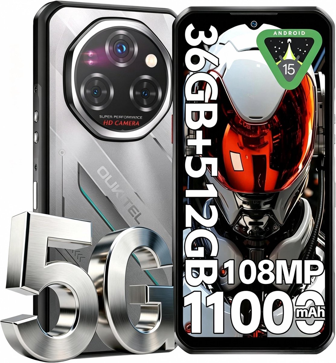 OUKITEL WP62 5G Rugged Smartphone-11000mAh-32GB RAM-512GB ROM-108MP camera-Android 15-IP68/IP69K-OTG