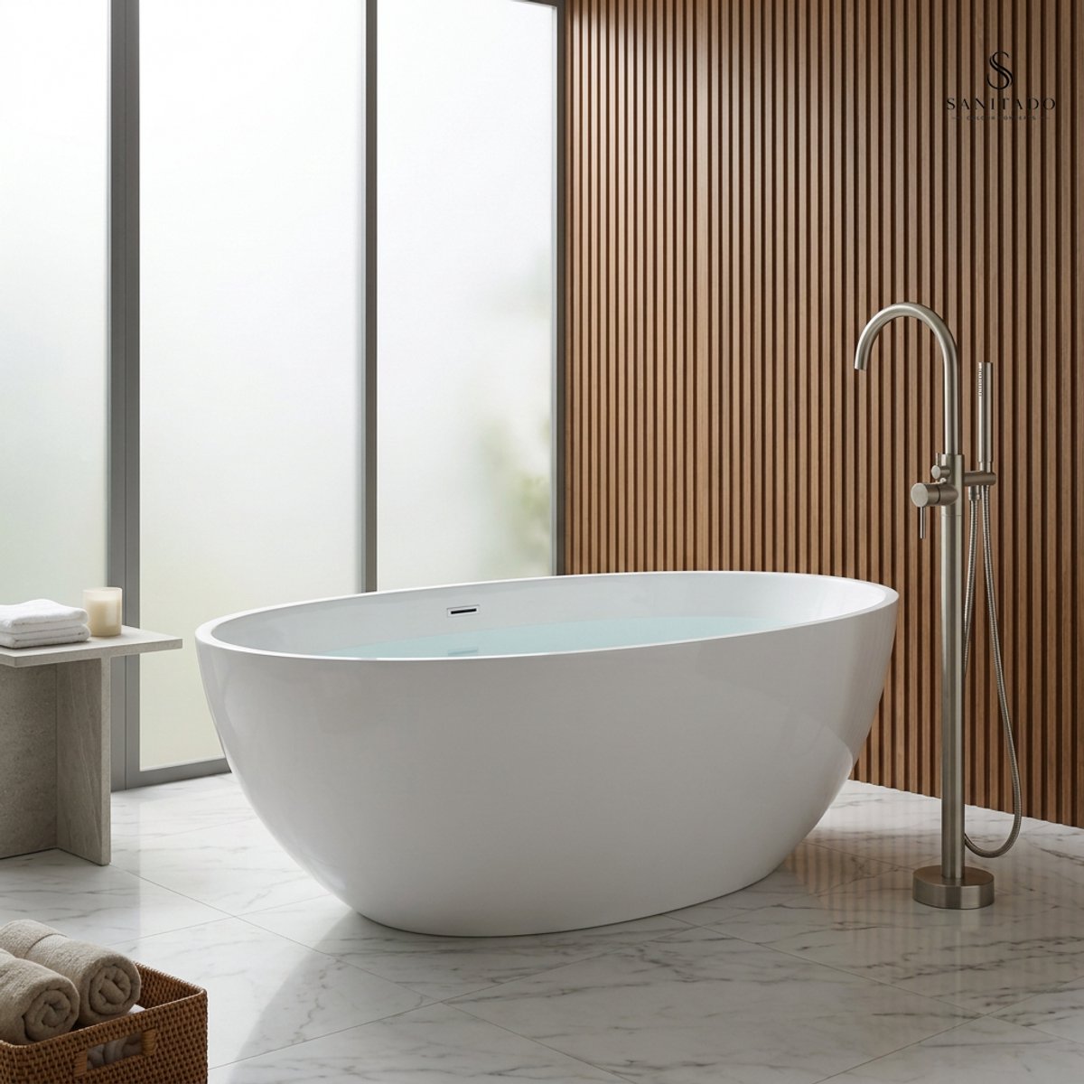 Vrijstaand ligbad Sanitado Elements Bomber 180x90cm mat wit