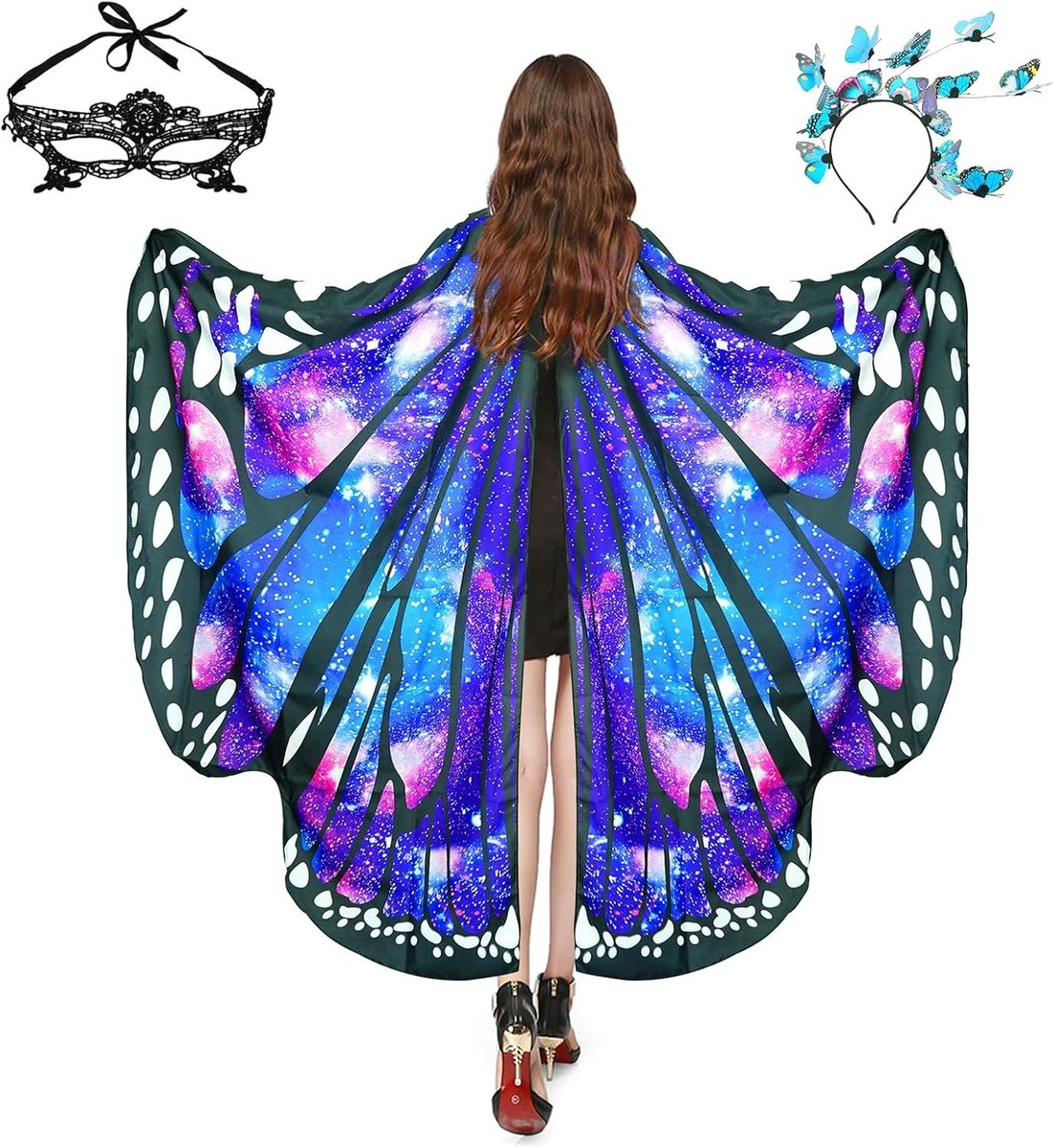 Vleermuisvleugels voor Vrouwen - Carnaval Kostuum met Cape, Hoofdband en Gezichtsmasker - Set van 3 Accessoires voor Feestjes en Evenementen