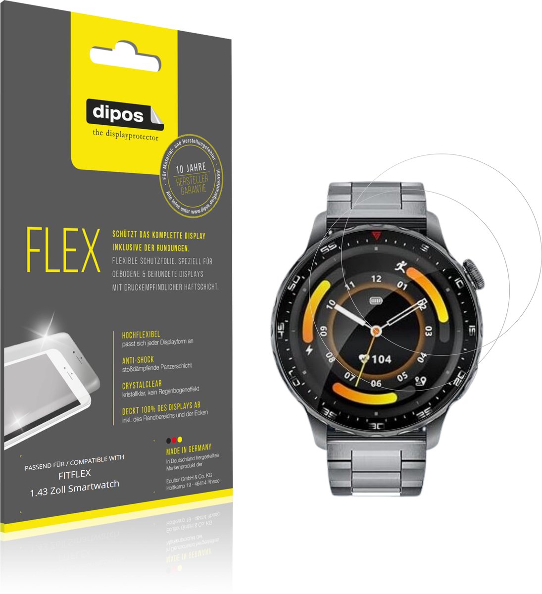 dipos – 2x Beschermfolie geschikt voor FITFLEX 1.43 Zoll Smartwatch | 3D Full Cover Screenprotector | 100% Passend