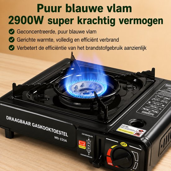 AALVERO - Gaskookstel - Draagbaar Gasfornuis - Kamperen - Buiten eten - BBQ-Koken - Vuurkracht verstelbaar - Winddichte ring — afbeelding 5