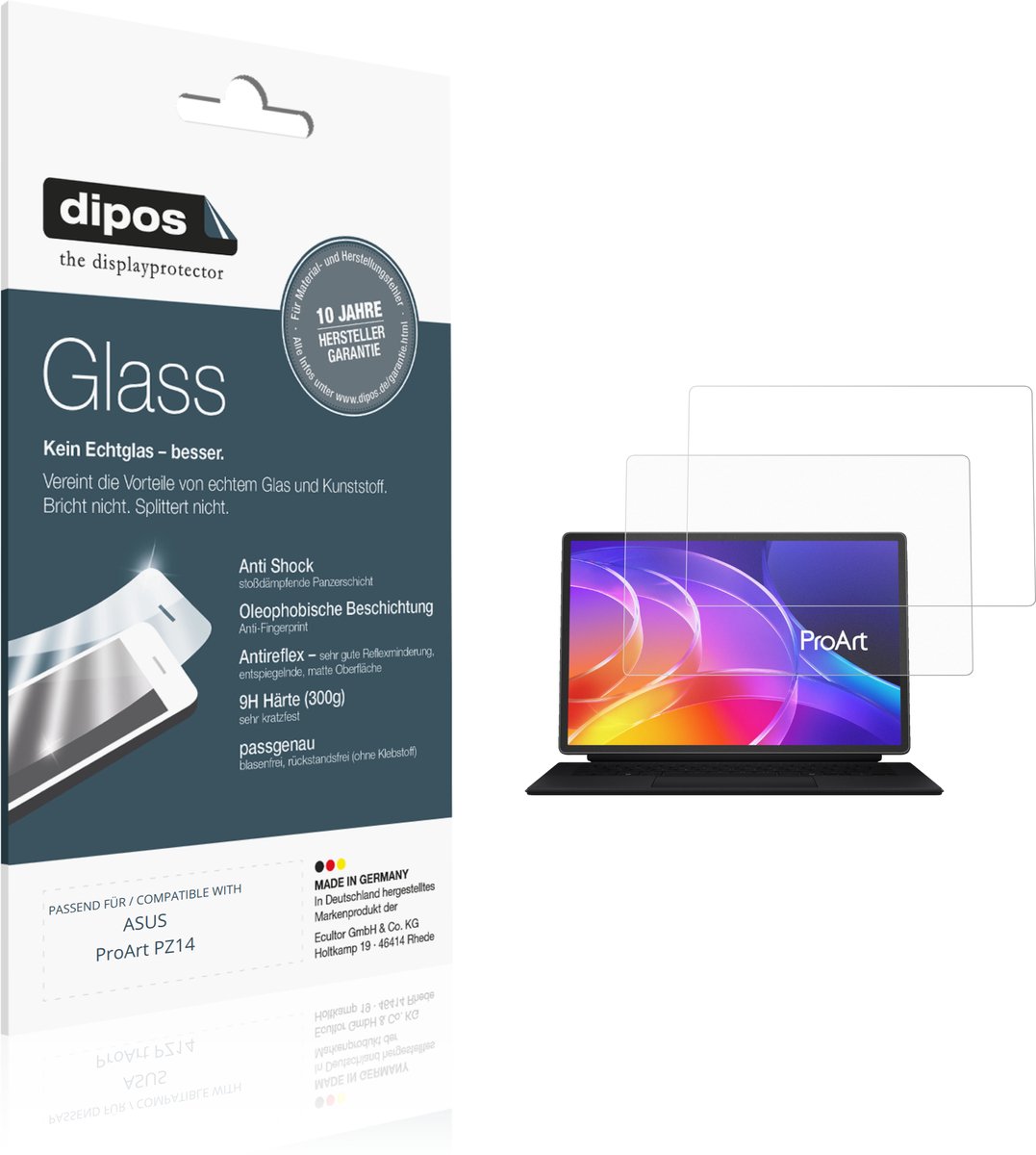 dipos – 2x Matte Pantserfolie geschikt voor ASUS ProArt PZ14 | 9H Screenprotector