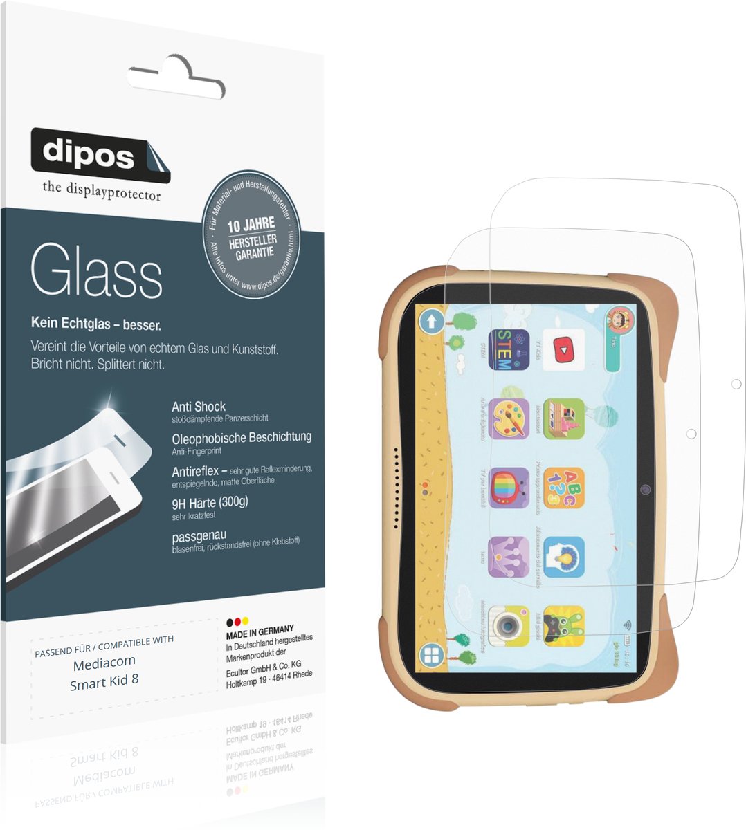 dipos – 2x Matte Pantserfolie geschikt voor Mediacom Smart Kid 8 | 9H Screenprotector