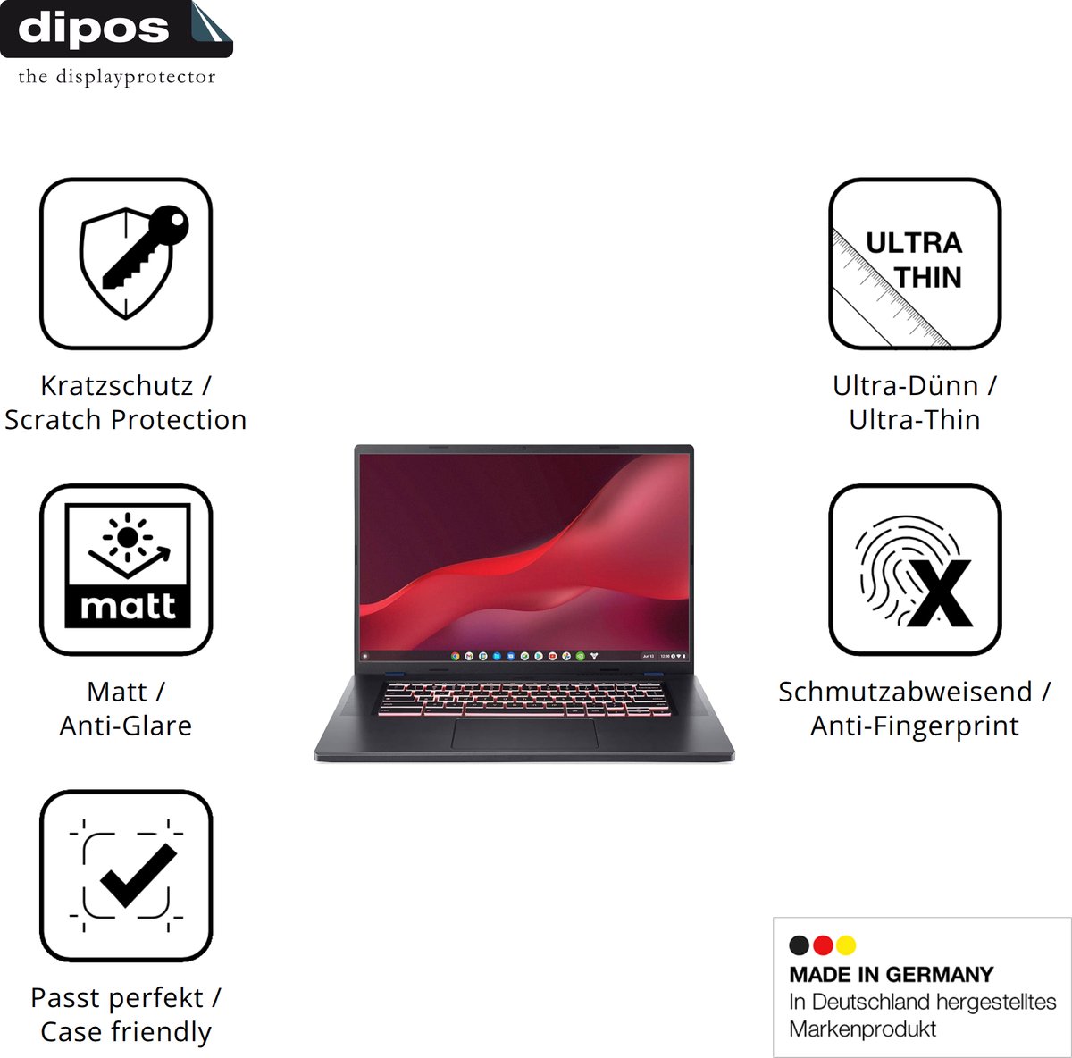 dipos – 2x Matte Beschermfolie geschikt voor acer Chromebook Plus 516 | Krasbestendige & antireflecterende Screenprotector Ultra-Thin