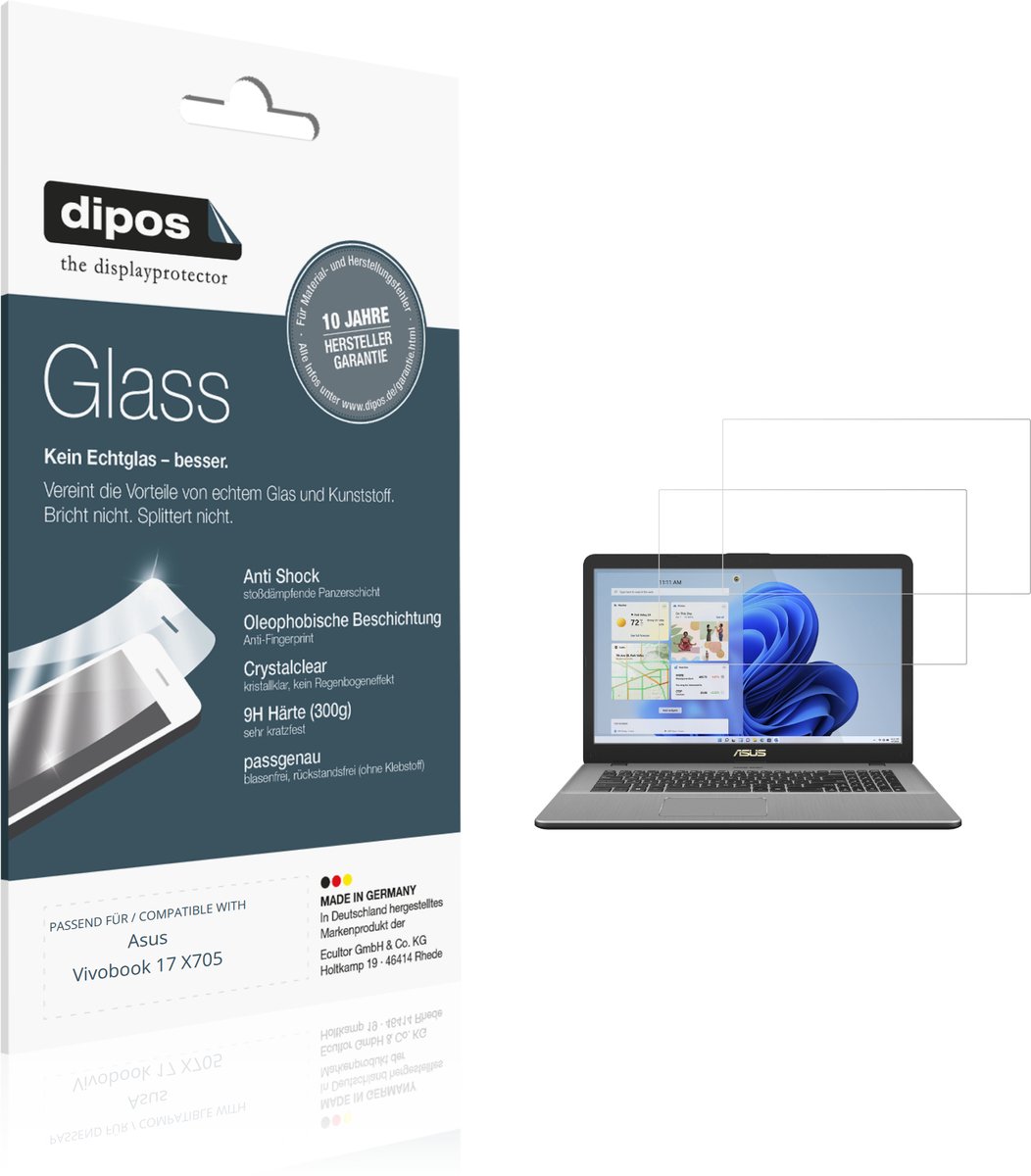 dipos – 2x Pantserfolie geschikt voor Asus Vivobook 17 X705 | 9H Screenprotector