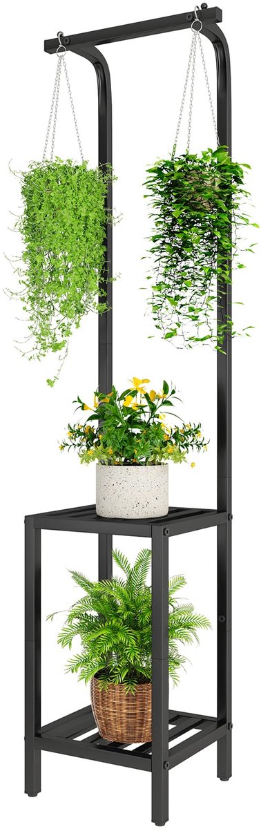 Famanu – Hoge plantenstandaard van 67 inch voor binnen en buiten, 3 niveaus metalen hangende plantenplank voor meerdere planten, een betrouwbare keuze voor het presenteren van uw favoriete bloemen en planten