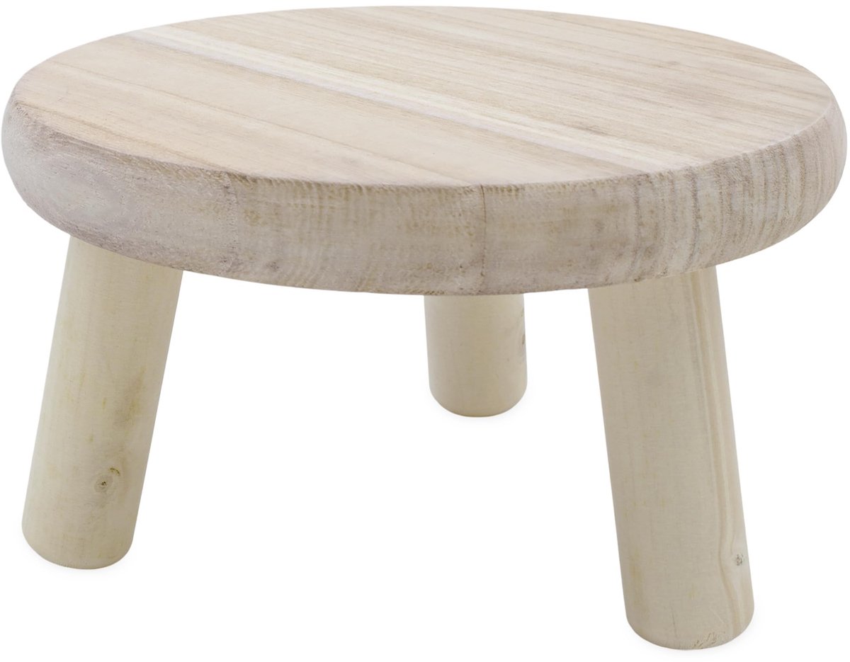 Famanu – Houten bloemenkruk in natuur, met 3 poten, 21 x 12 cm, massief houten plantenstandaard, decoratieve kruk en bloemplateau, perfect voor het presenteren van uw planten in huis