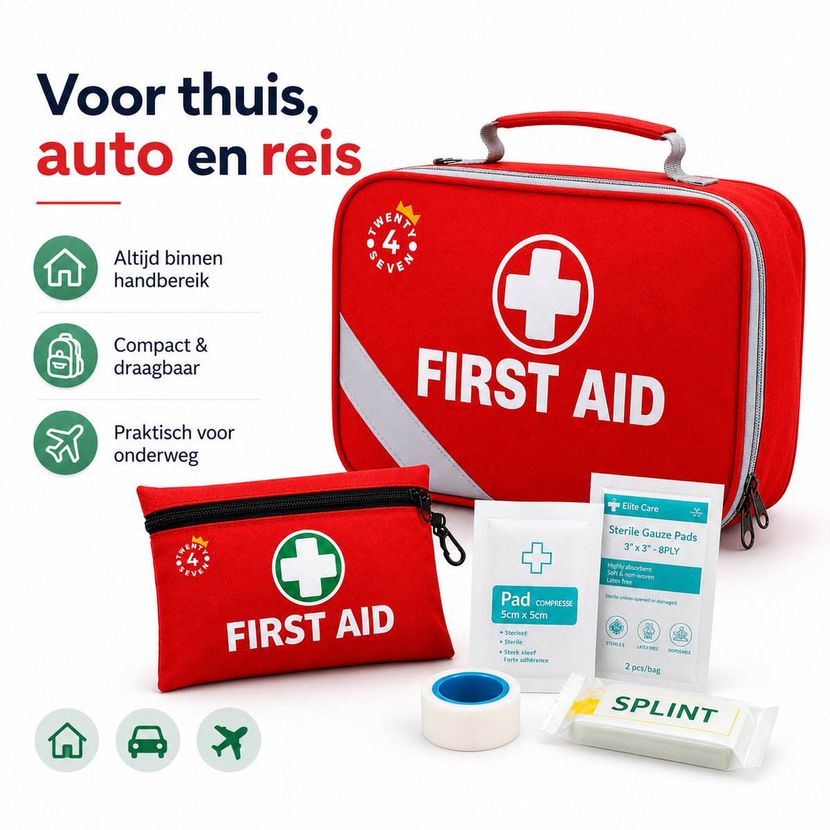 Twenty4seven® EHBO Kit 258 Delig - Verbanddoos & Koffer - Noodpakket met Verband - Draagbaar voor Thuis, Bedrijf, Auto & Op Reis – foto 4