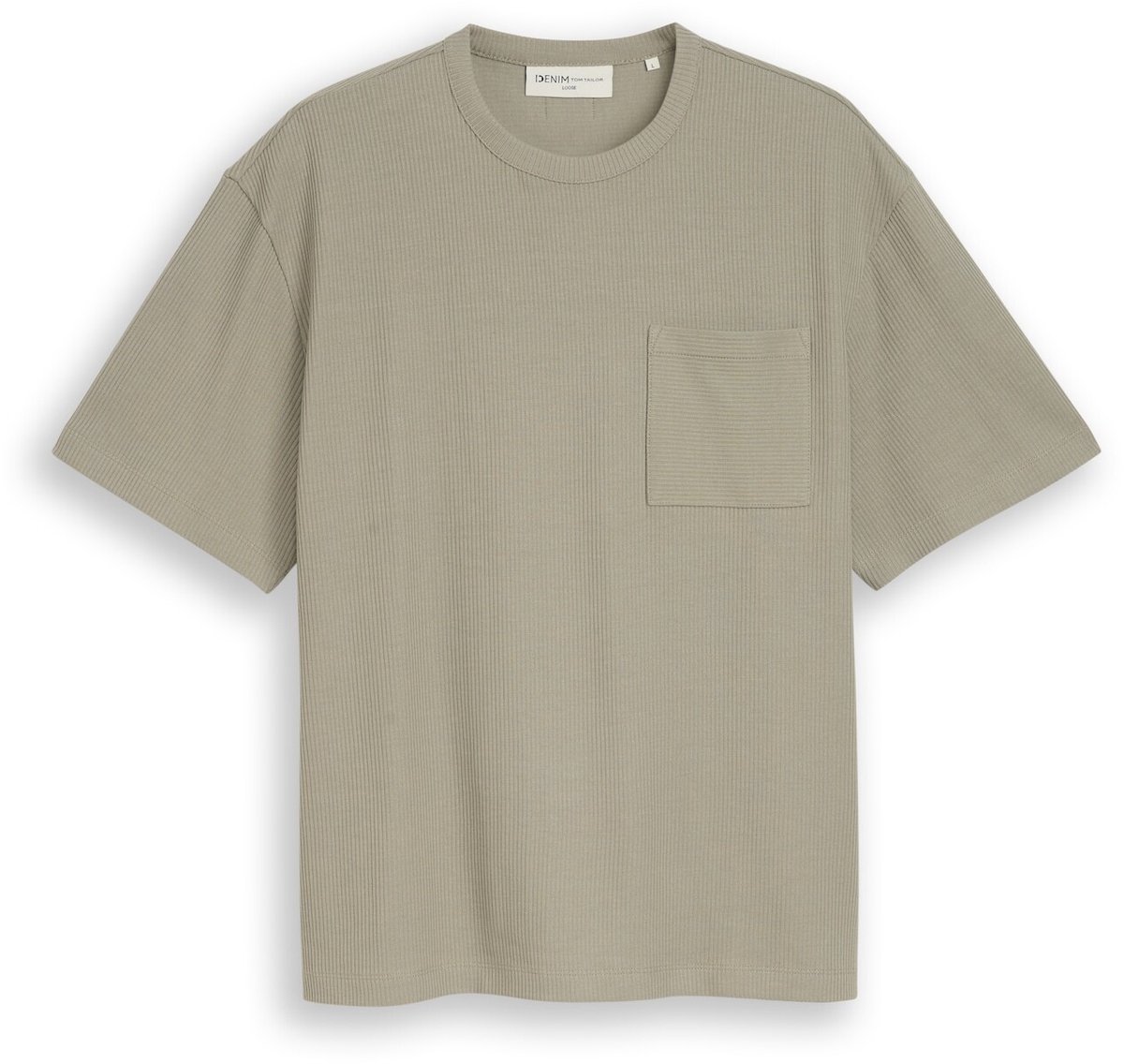 Tom Tailor Denim - T-shirt met relaxte pasvorm en borstzak - Maat L - dark sage green