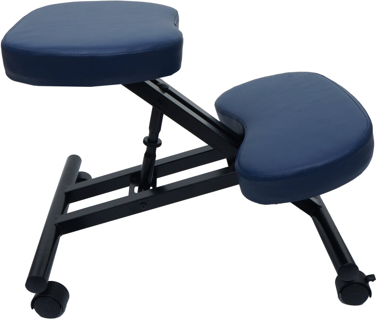 Kniekruk MCW-E10, zitkruk, kniekruk, in hoogte verstelbaar, wieltjes, kunstleer, metaal, MVG-gecertificeerd ~ blauw