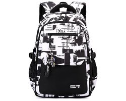 Rugzak - 1 stuks - Outdoor Rugzak - Schooltas - Rugzakken met grote capaciteit voor Meisjes en Jongens - Student Schooltas -Waterdicht - 31 Liter - 15.6 inch laptopvak - Voor Reizen, School, Woon-Werkverkeer - Oxford-stof - Zwart-wit