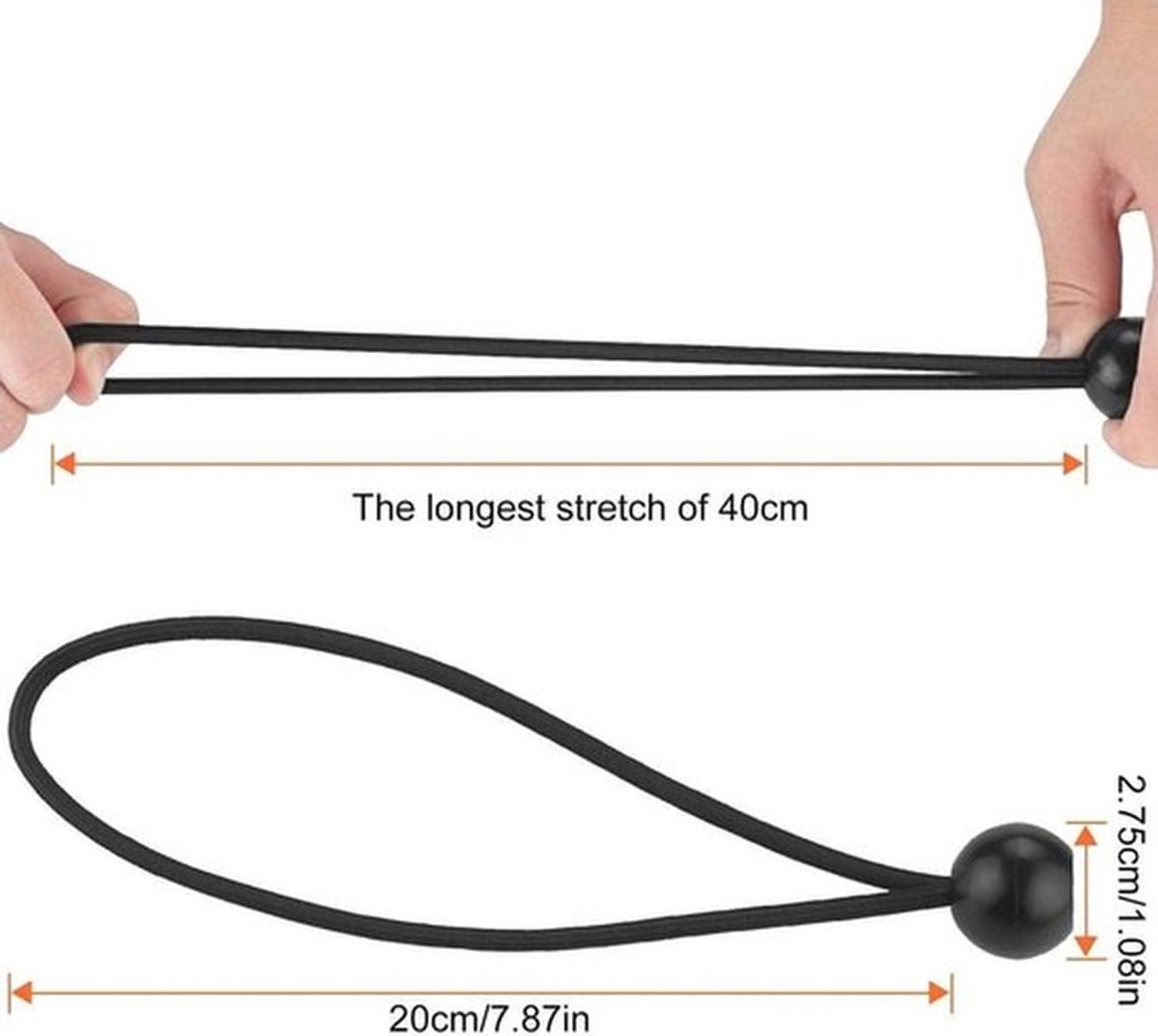 Rubberen Spanbanden - Elastisch - Met Bal - Sjorband - Zwart - Voor Tenten - Dekzeilen - Posters - Camping - Gordijnen - Extender - 200 mm - Duurzame Rubber - Flexibel - Extra Sterk - Universeel - Handig - Sjorsysteem - 200 millimeter.