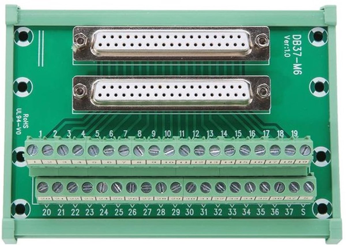 DB37-M6 Terminal Block - Bevestiging op Rail - Compact en Functioneel - Professioneel - Terminal Block Connector - Geschikt voor Elektro...
