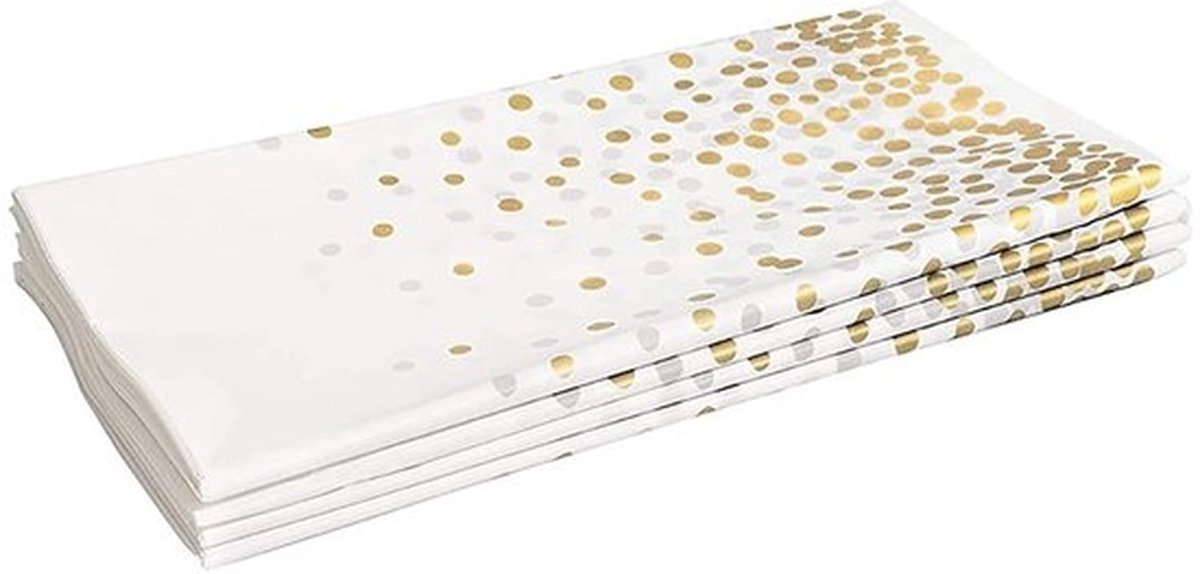 Tafelkleed Waterdicht - Rechthoekig 54"x108" - Plastic - Afwasbaar - 4 Pack - Gouden Stippen - Tafelbedekking