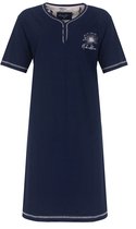Medaillon Dames Nachthemd - Korte Mouwen - Katoen - Donker Blauw- Maat L
