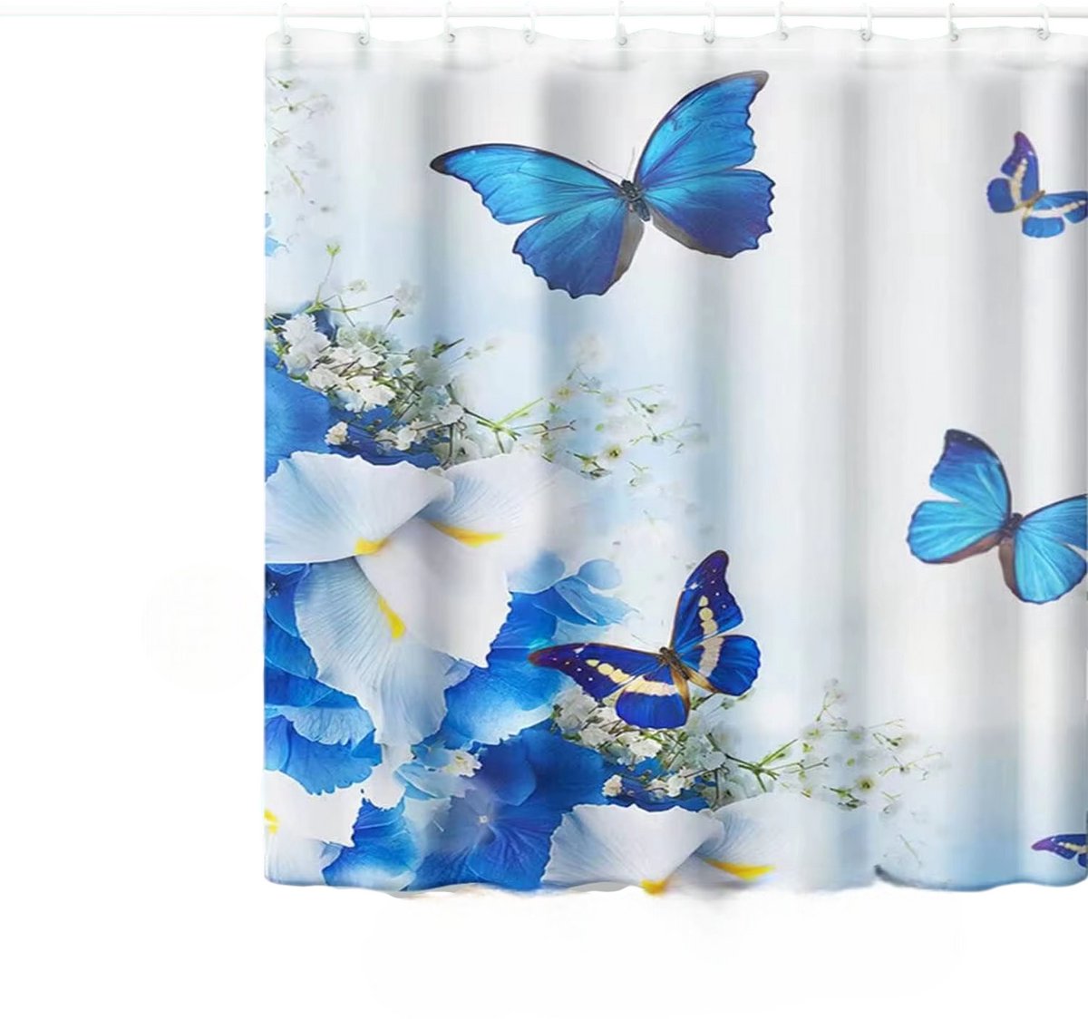 Douchegordijn Badkamer – Polyester Badkamer Gordijn met Haken, Waterafstotend en Decoratief - Blauw - Maat W150xH180cm