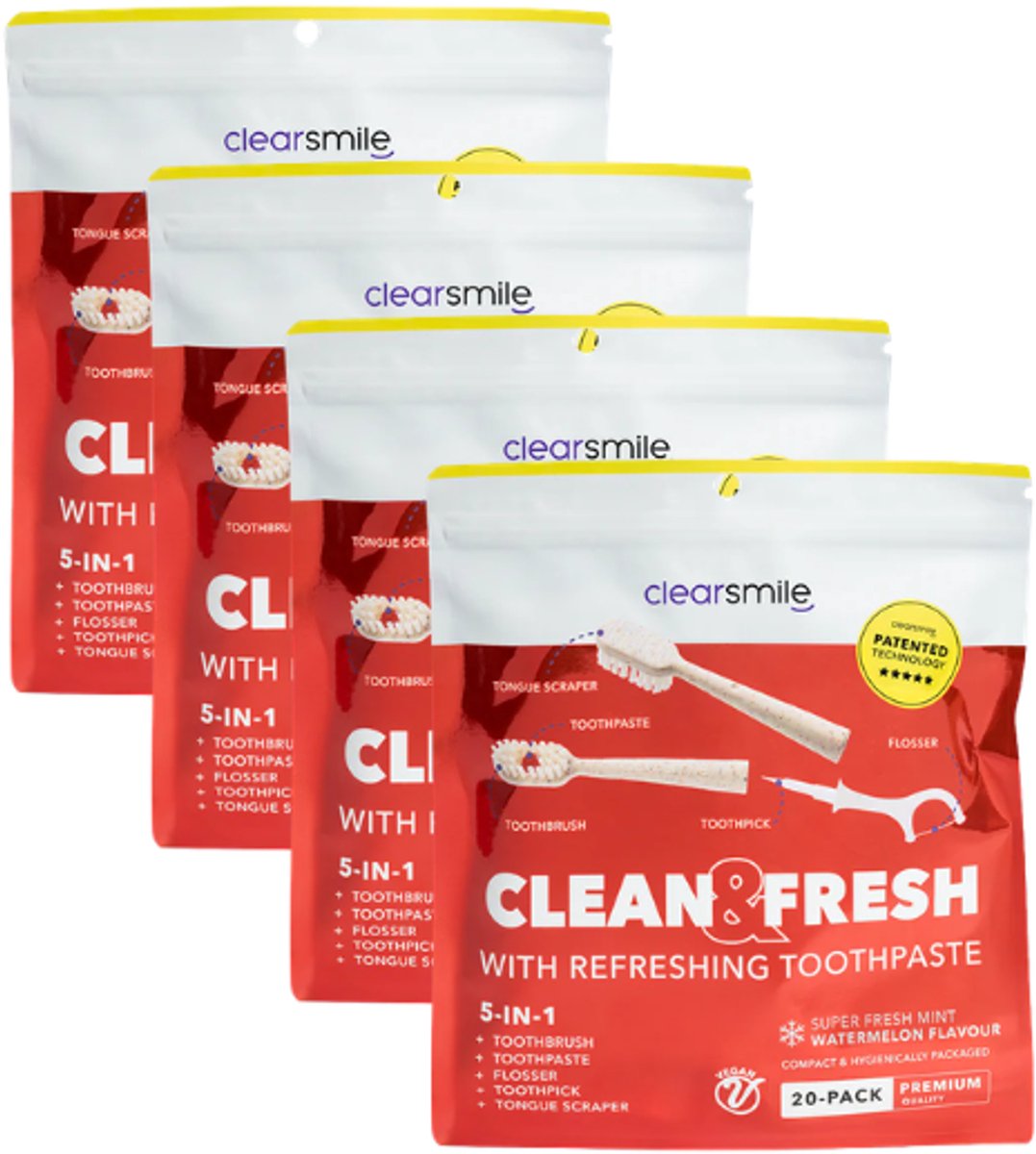 4x Clearsmile 5 in 1 Tooth Brush Clean & Fresh - Watermelon