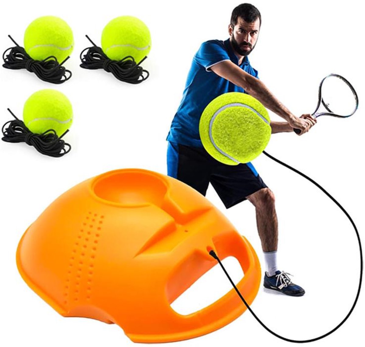 KZQ Tennistrainingsmateriaal - Tennis oefenbatjesset - Inclusief 3 returnballen - Tennistrainingsmateriaal - Tennis trainingsset voor zelfstudie - Geschikt voor beginnersC